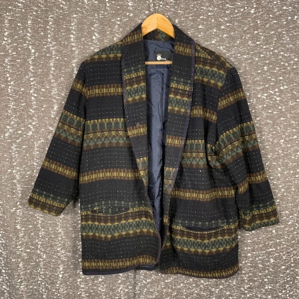 Vintage First Option Too Geometric‎ Striped Blazer Boho Womens